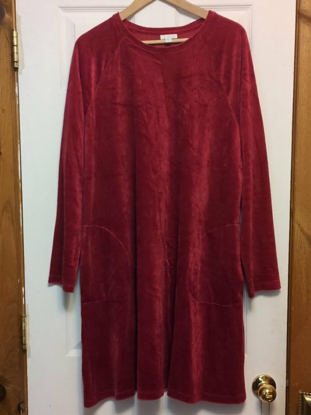 Pure Jill Pima Cotton Modal Size XLT Red Velour Tunic Dress Long Sleeve Pockets